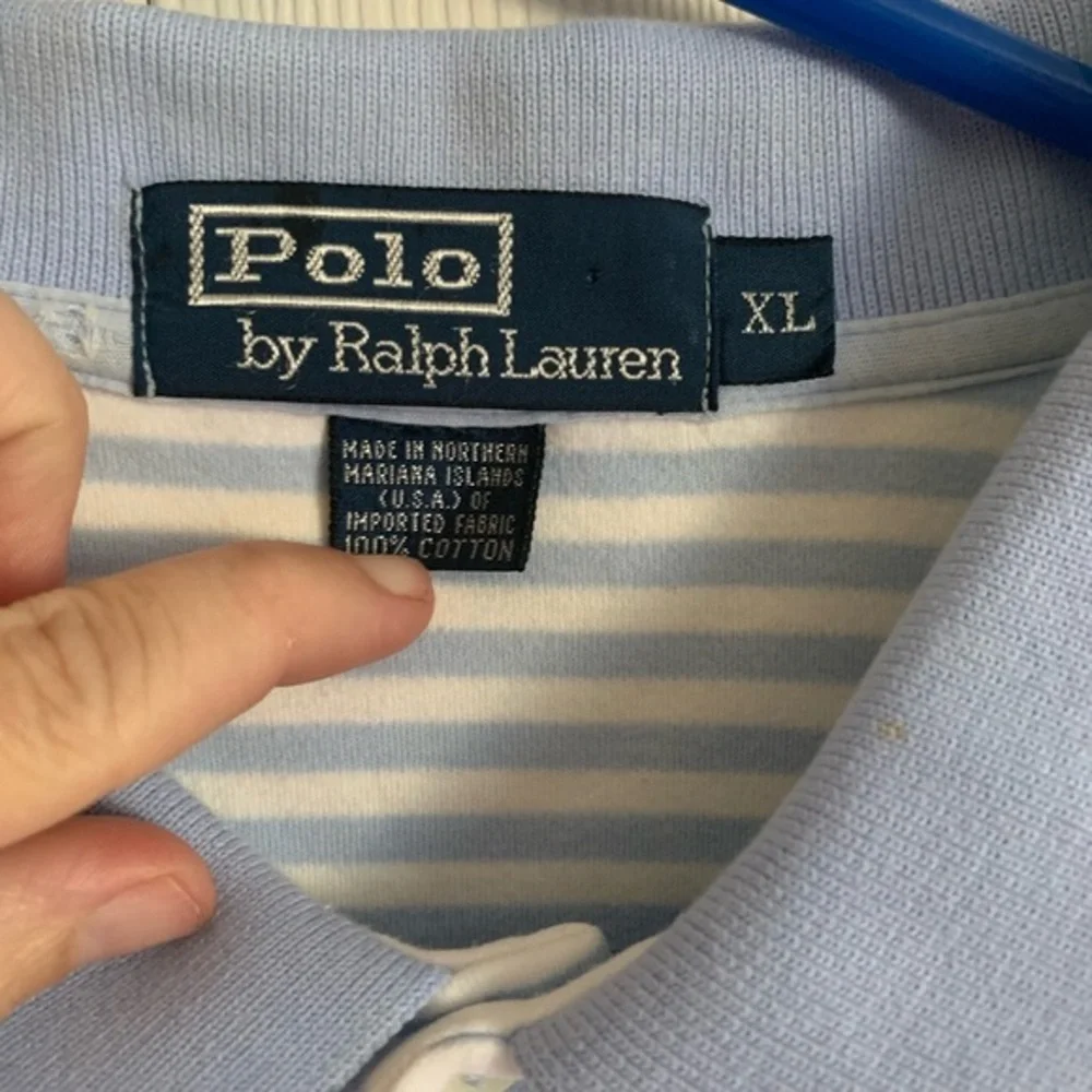Men's Polo Ralph Lauren XL 100%‎ Cotton Blue & White Striped  Shirt Sleeve Golf